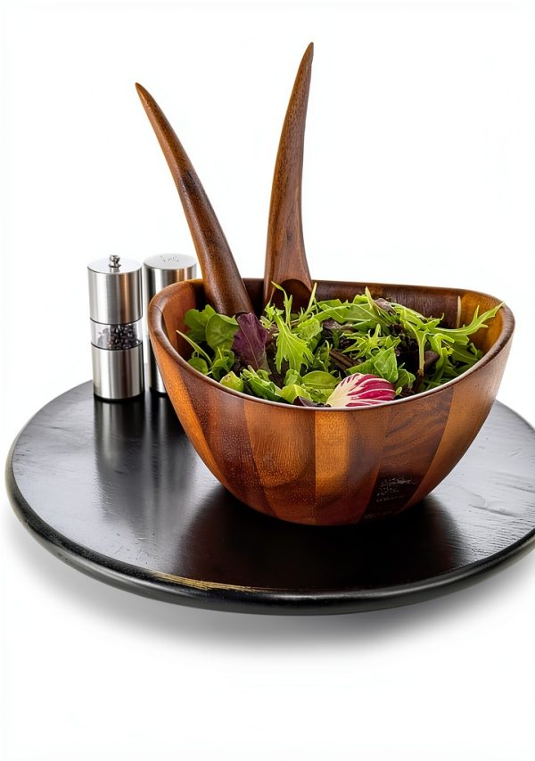 Acacia Wood Salad Serving Set Nambe Stackable Casual Style-7