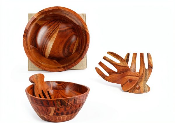 Acacia Wood Salad Bowl Set Culina Craftique Modern Durable-2