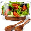OMISTAR Glass Salad Bowl Wood Base Large Serving Set-0