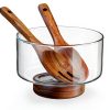 Hushee Acacia Wood Glass Salad Bowl Set Serving Utensils-0