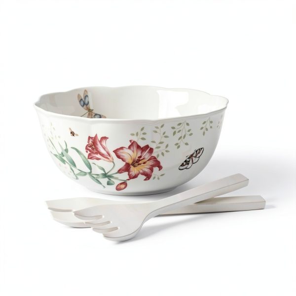 Lenox Salad Bowls Set Porcelain Butterfly Design Chip-1