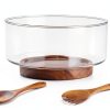OMISTAR Glass Salad Bowl Wood Base Large Serving Set-3