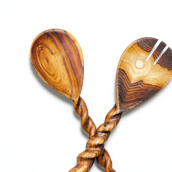Swahili African Modern Salad Serving Set Hand Carved Wood-1