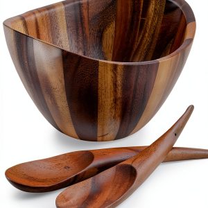 Acacia Wood Salad Serving Set Nambe Stackable Casual Style-0