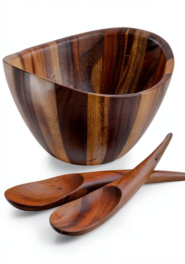 Acacia Wood Salad Serving Set Nambe Stackable Casual Style-0