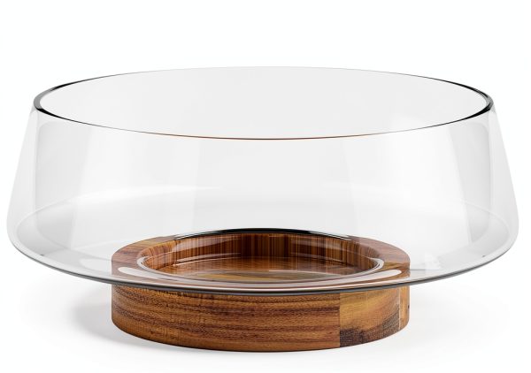 Glass Salad Bowl KITEISCAT Large Handmade Wood Base-1