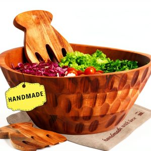 Acacia Wood Salad Bowl Set Culina Craftique Modern Durable-0
