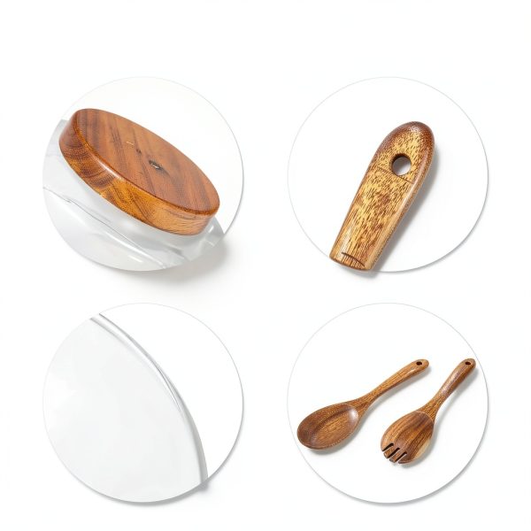 OMISTAR Glass Salad Bowl Wood Base Large Serving Set-2