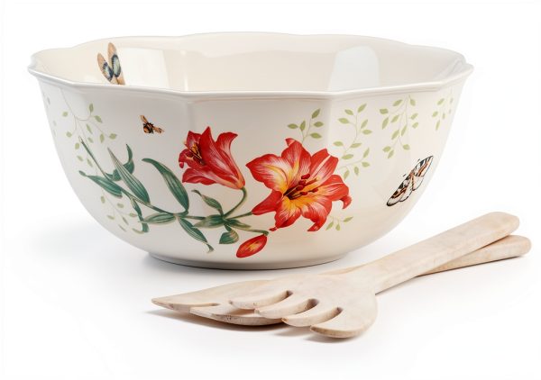 Lenox Salad Bowls Set Porcelain Butterfly Design Chip-0