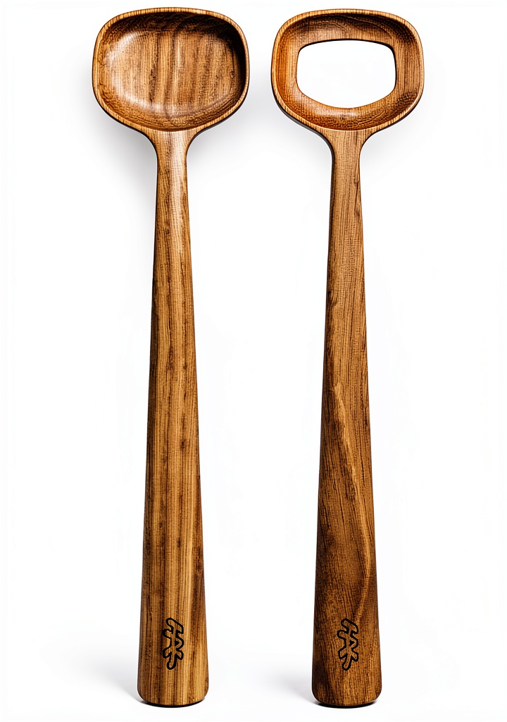 Kähler oak salad servers displayed on a wooden table