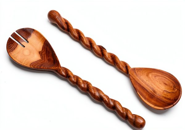 Swahili African Modern Salad Serving Set Hand Carved Wood-0