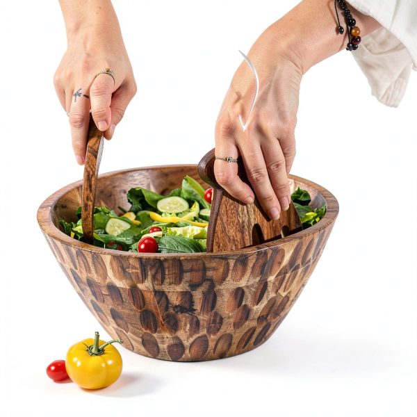 Acacia Wood Salad Bowl Set Culina Craftique Modern Durable-1
