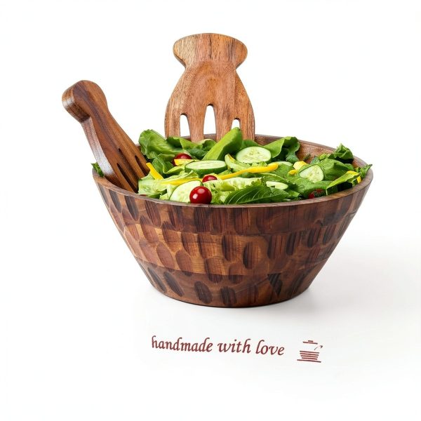 Acacia Wood Salad Bowl Set Culina Craftique Modern Durable-7