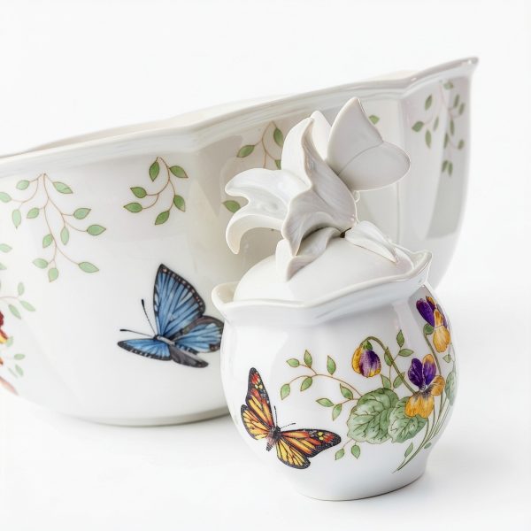 Lenox Salad Bowls Set Porcelain Butterfly Design Chip-2
