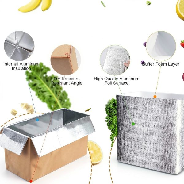 2 Pack Hot & Cold Double Insulated Shipping Box with Aluminum Foil Insulated Bag Liner, Reusable Hot & Frozen Food Delivery Insulated Carton for Shipping, Mailing, Packing, 12.2x5.2x7.5 Inch-2